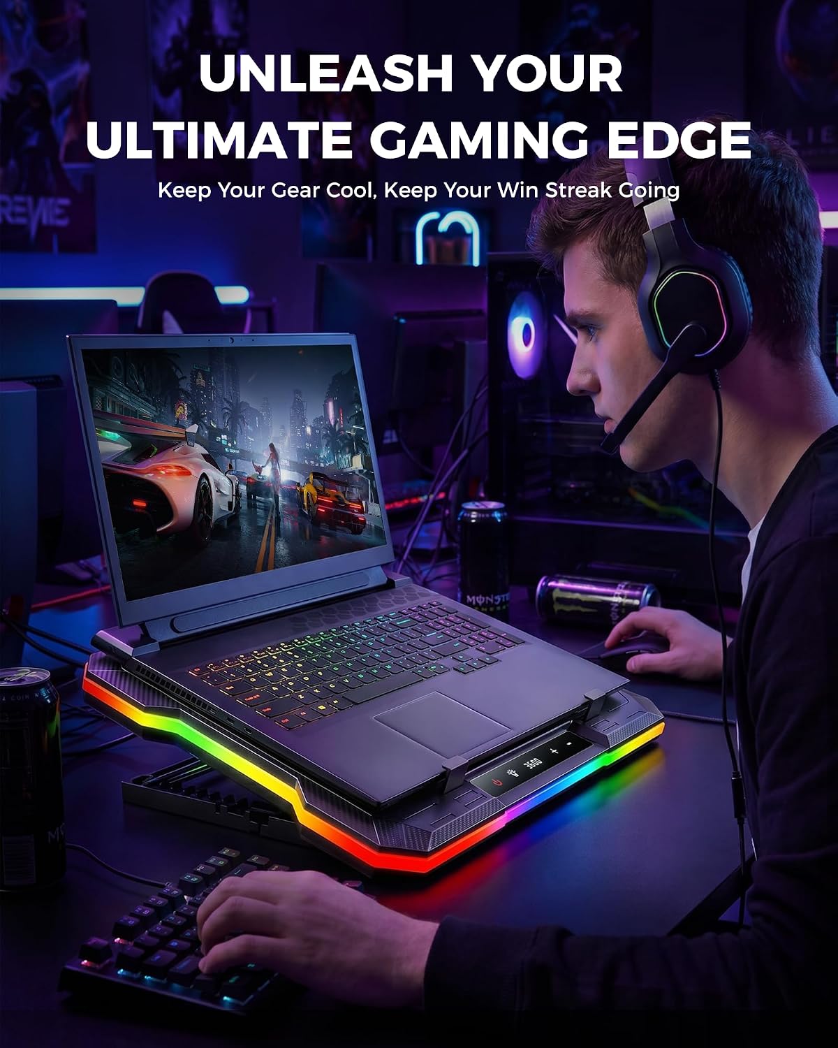 ChillCore 2 Detachable Fans RGB Gaming Laptop Cooling Pad, Rapid Cooling for 15.6-19.3" Laptops, Variable Speed Control, 8 Adjustable Heights - K6 RGB