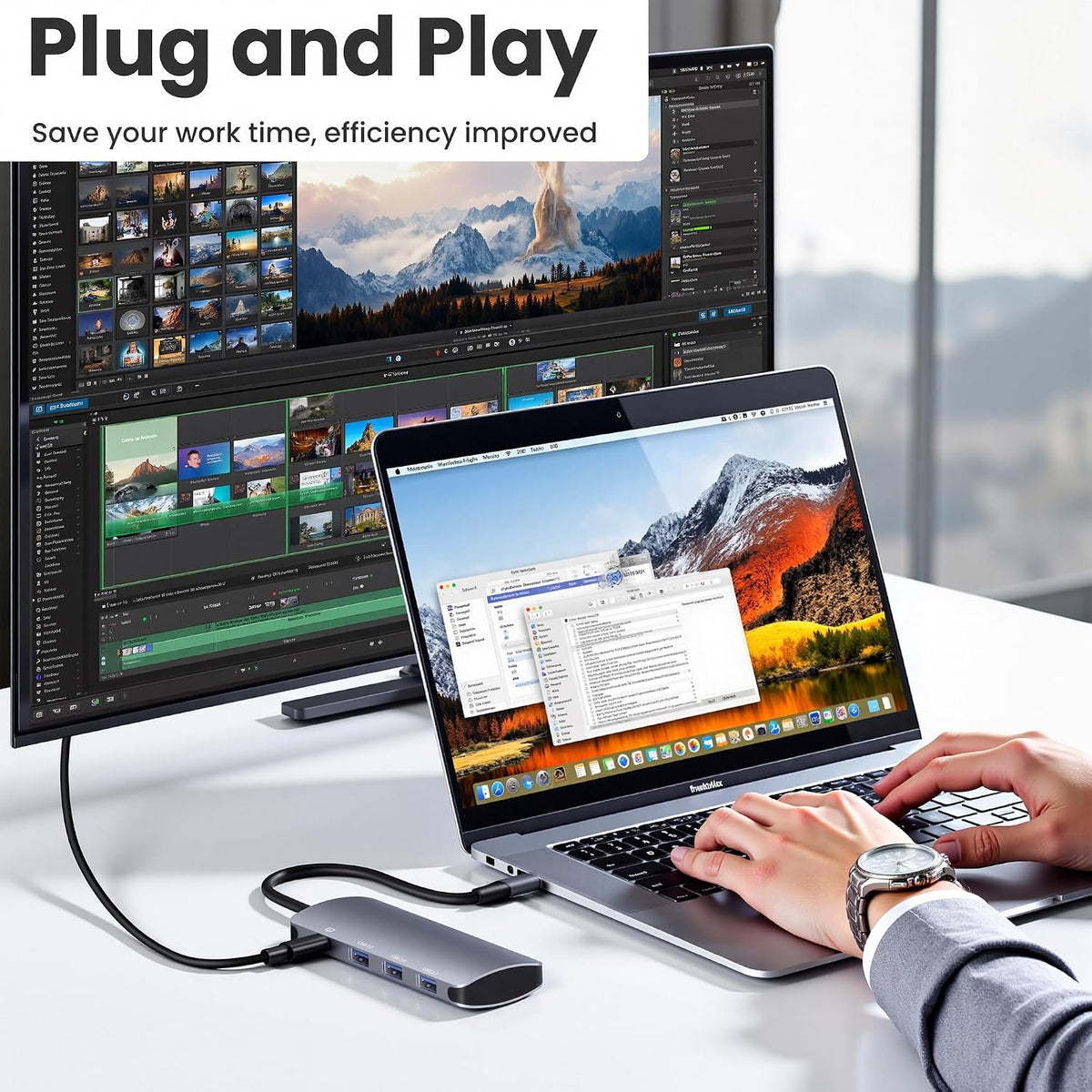 8 in 1 USB C Hub 10Gbps, USB C Splitter with 4K@60Hz Video Output, 100W PD Charging & Data Transfer, Multiport USB C Adapter for MacBook Pro/Air, iPad Pro, More USB C Devices