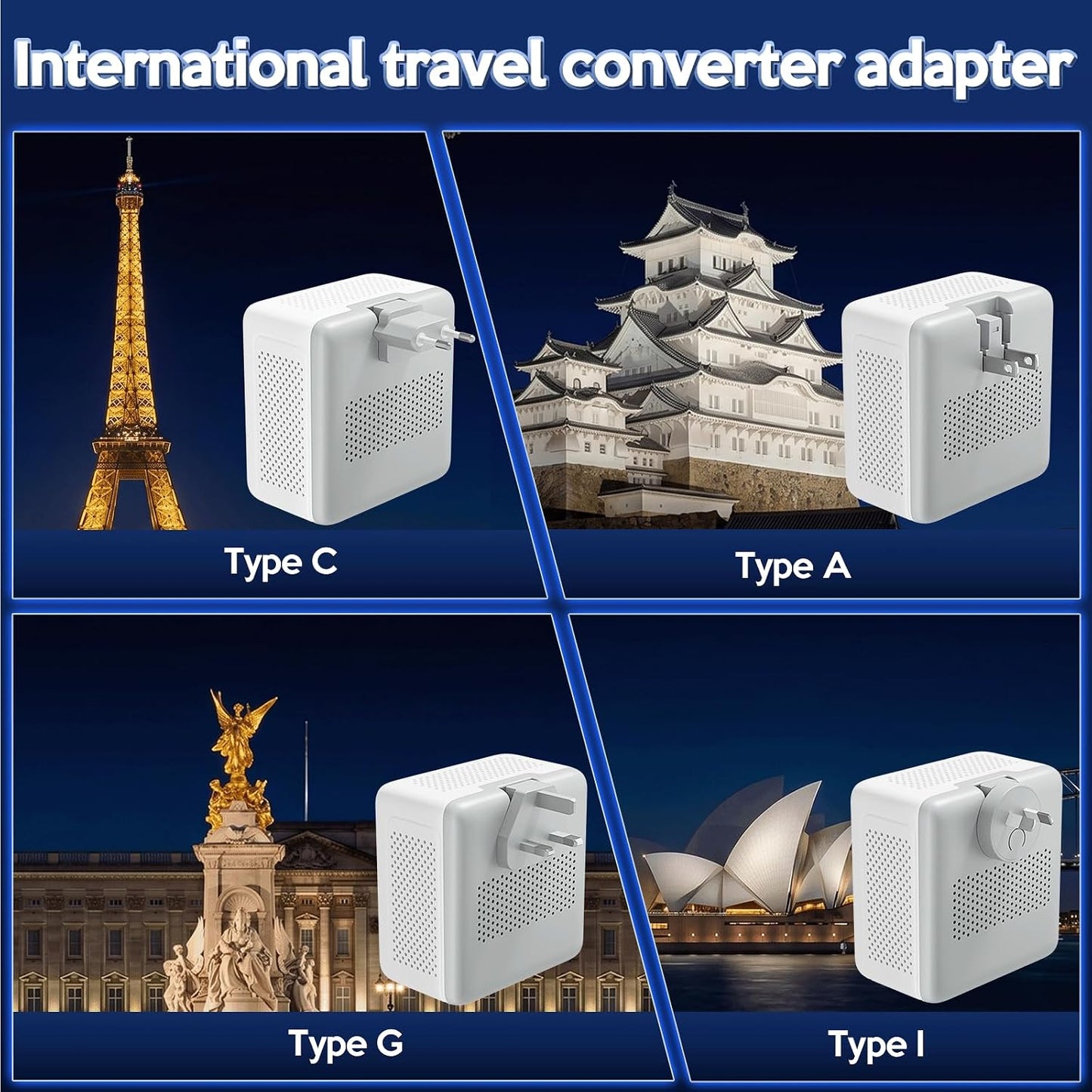 2000W 220V to 110V Voltage Converter Us to Europe for Hair Dryers, Travel Converter with PD 35W USB Ports, Converter for European Travel, International Travel Adapter with Type C G I A (Gray)