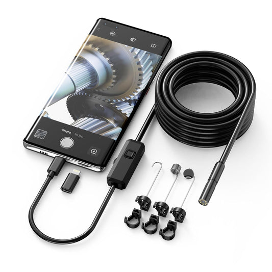 1920P HD 9.8FT Endoscope Camera with Light, Borescope with 8 Adjustable LED Lights, USB Type C, Inspection Camera with Semi-Rigid Snake Cable for Android and iOS Smartphones, iPhone, iPad.