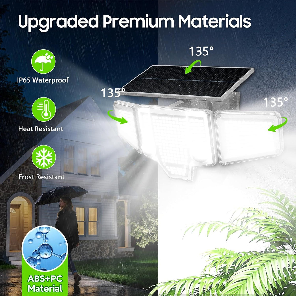 Solar Flood Lights,4000LM Dual Motion Sensor Outdoor Lights, White