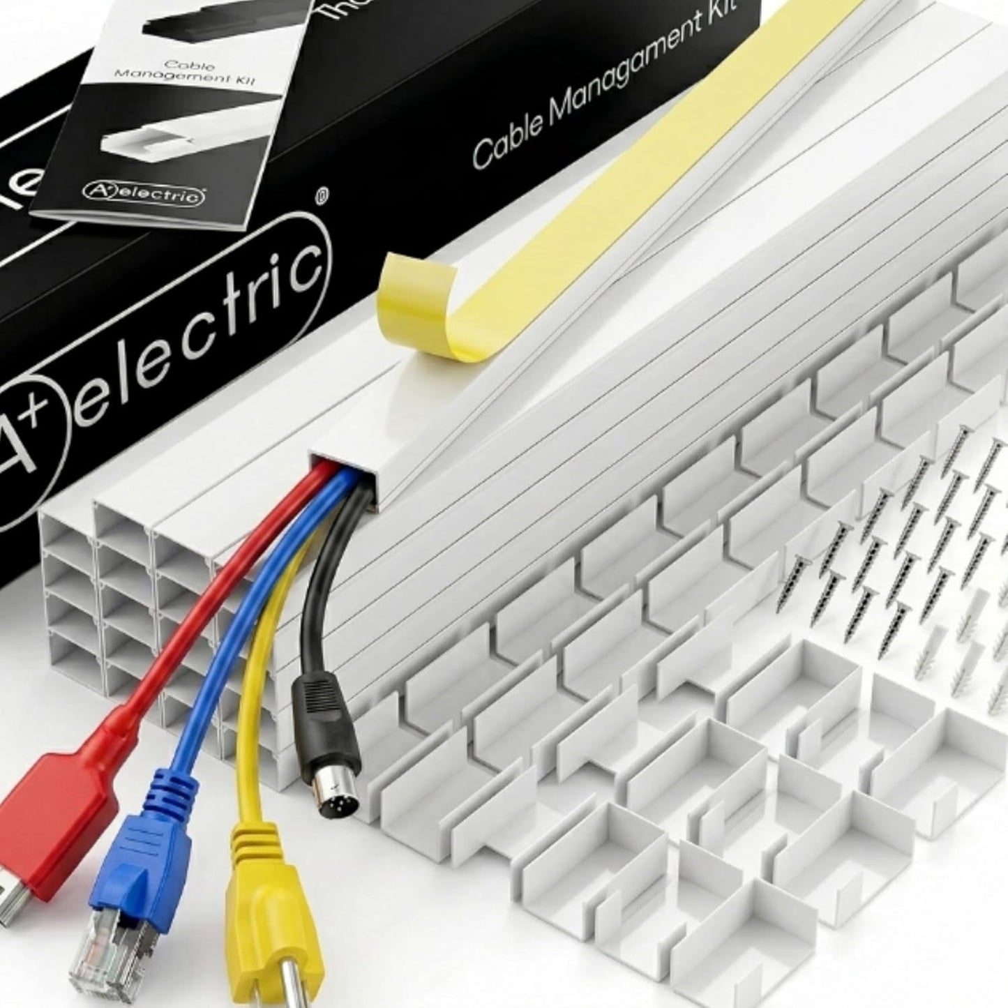 Cord Cover Full Kit, 26ft/315in Self-Adhesive Cable Raceway, 20 Snap-On Channels, Wire Hider for TV, HDMI & Speaker Cables, Includes Connectors & Corners, Paintable Cable Management, White