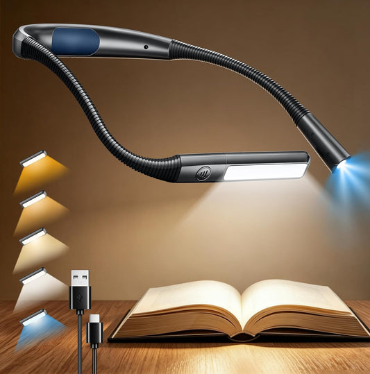 Glocusent Bendable Neck Light, 100 Hours Reading Light for Book Lover Gifts | Hands-Free, Knitting, Crafting, Repairing, 5-Color, Stepless Dimming, Ergonomic, Rechargeable, Eye Care, Sleep Aid, Traveling