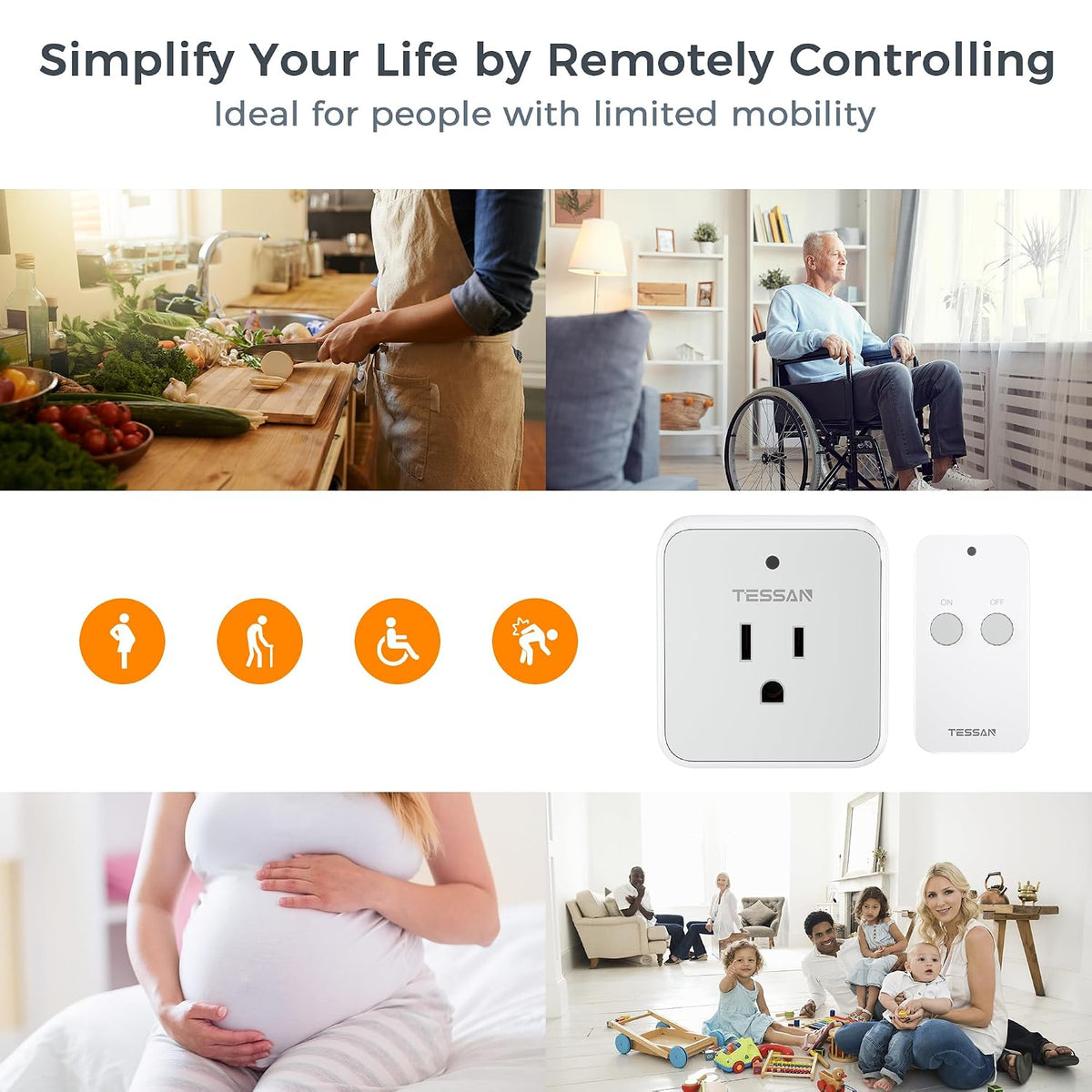 TESSAN Remote Control Outlet, 1 Remote + 1 Outlet | Wireless Light Switch, On Off Switch Plug, 100ft RF Range, 15A/1875W