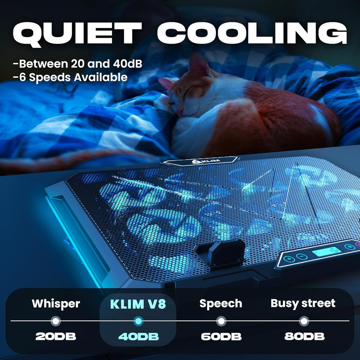 KLIM V8 Gaming Laptop Cooling Pad with 8 Fans + New Version + Gaming Laptop Cooler + Stable RGB Laptop Stand with Fan + Compatible up to 17" + 2 USB Ports + Phone Holder + 5 Year Assurance
