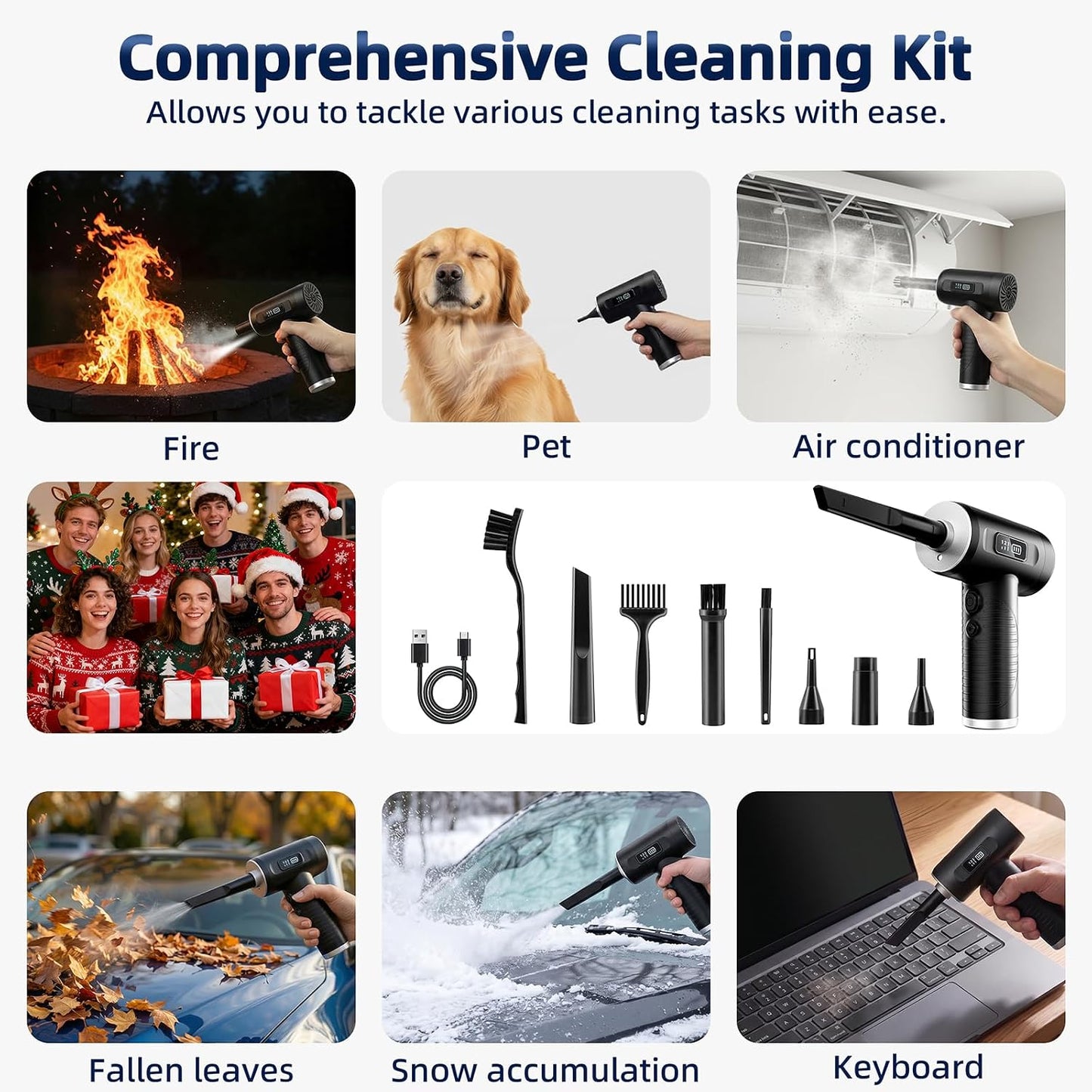 Compressed Air Duster, 100000RPM Super Power Electric Air Duster with LED Light, 3-Gear Adjustable Rechargeable Cordless Air Blower for Keyboard Car House Electric Devices Cleaning Outdoor