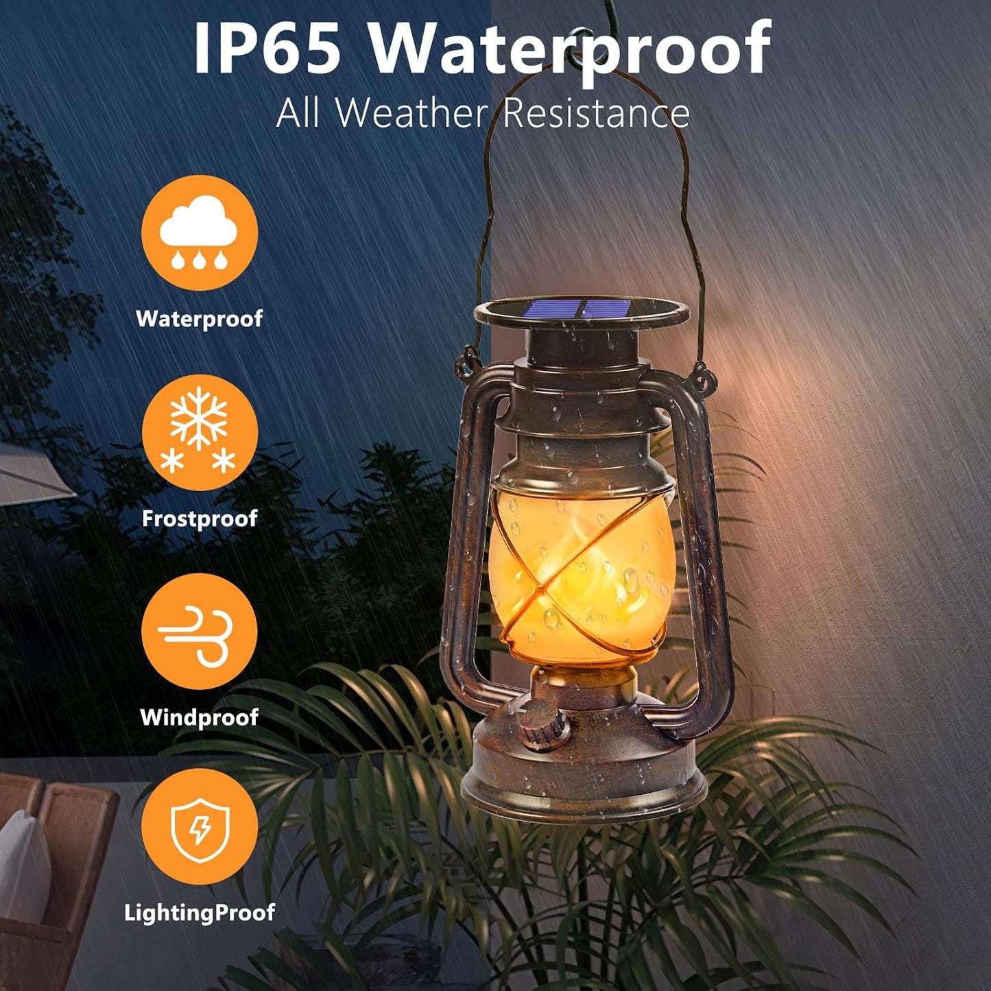 Solar Lanterns Outdoor Waterproof, 2 Pack Bronze Flickering Flame Lights | Vintage LED Hanging Lantern, Outdoor Decorative Lights for Patio, Porch, Garden, Yard, Pathway, Camping