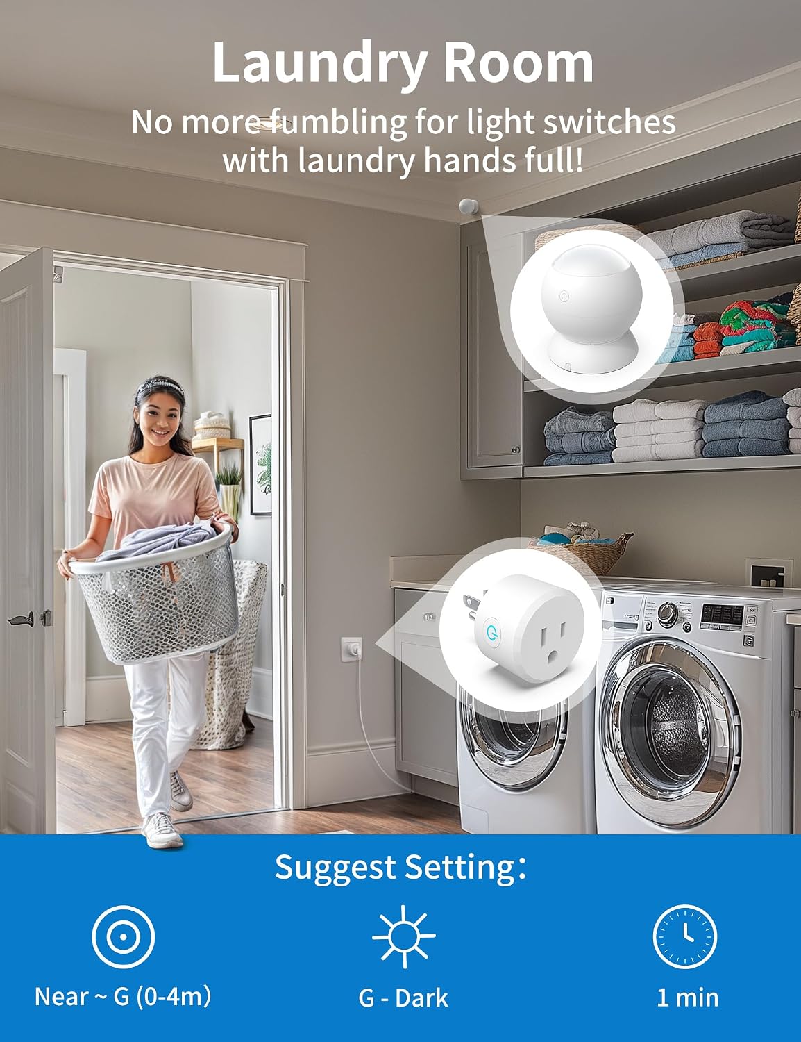 Wireless Motion Sensor Outlet with Timer, Plug-N-Play PIR Motion Activated Switch, Indoor Motion Detector for Lights & Exhaust Fan (110V-120V) of Bathroom, Garage, Laundry Room