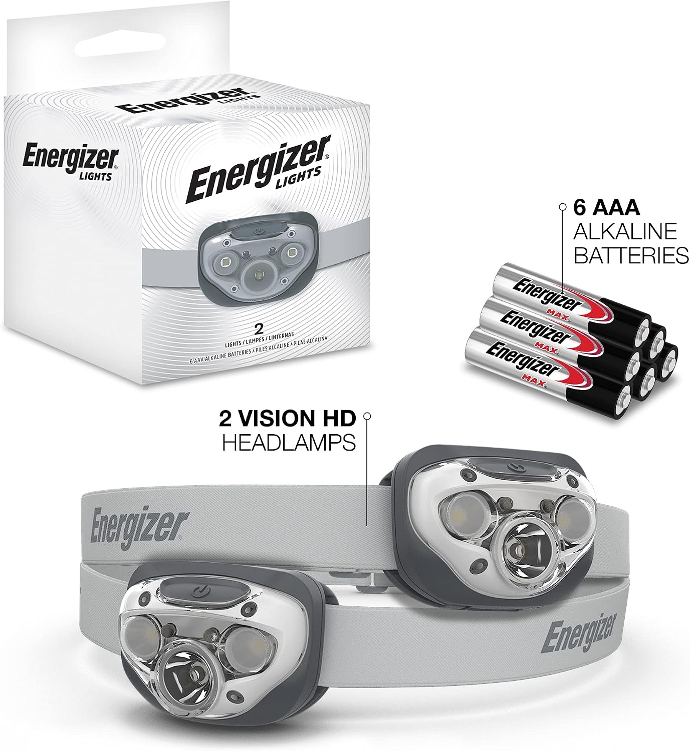 Energizer LED Headlamp PRO (2-Pack), IPX4 Water Resistant Head Light | Hands-free light, camping headlamps for indoor and outdoor use, 260 lumens, head lights for forehead, 3 modes