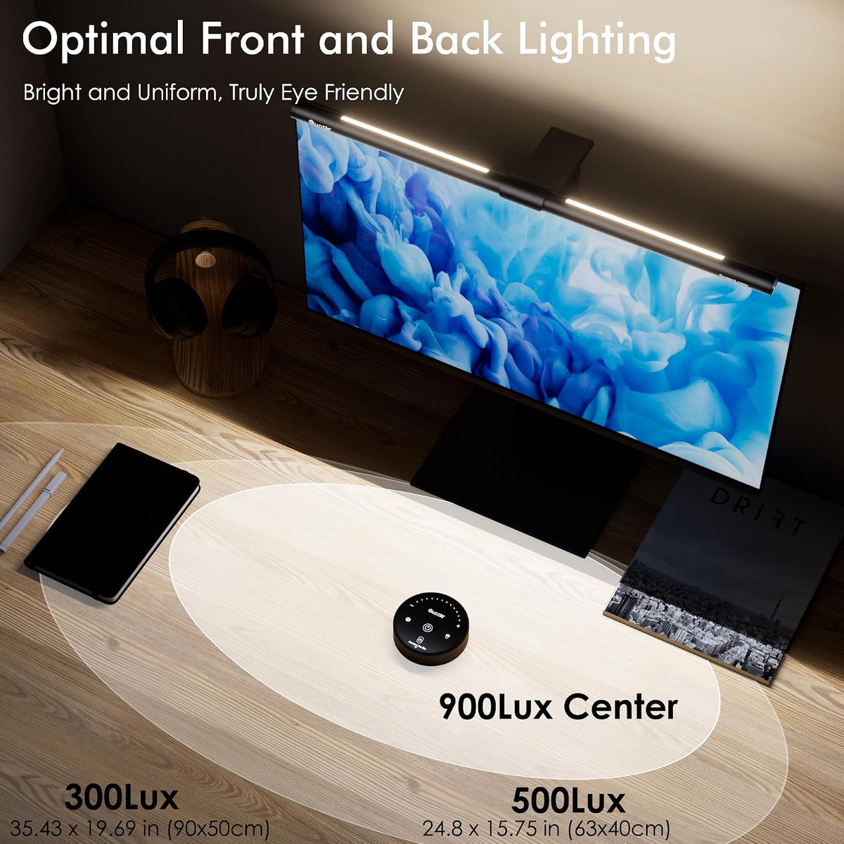 Quntis Computer Monitor Light Bar with Remote, Eye-Care Monitor Light Backlight Desk Lamp for Home Office Gaming, Stepless Dimming Brightness and Color Temperature, No Screen Glare, Gray