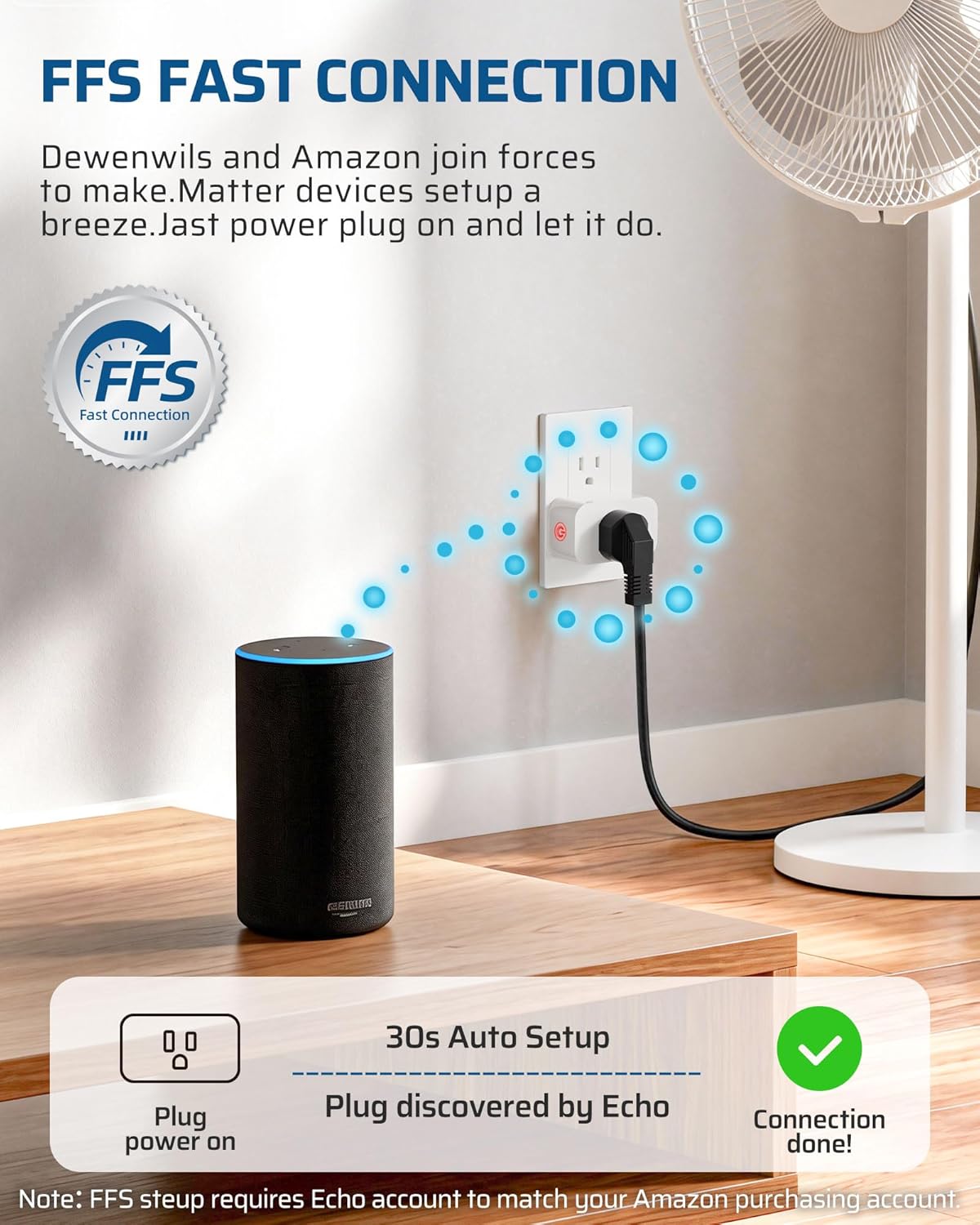 DEWENWILS Matter Smart Plug, Work with Alexa, Apple Home, Google, SmartThings, Outlet with Schedule and Timer, FFS Easy Setup, 100% Privacy 15A/1800W, APP Voice Control, 2.4G Wi-Fi Only, 2 Pack White