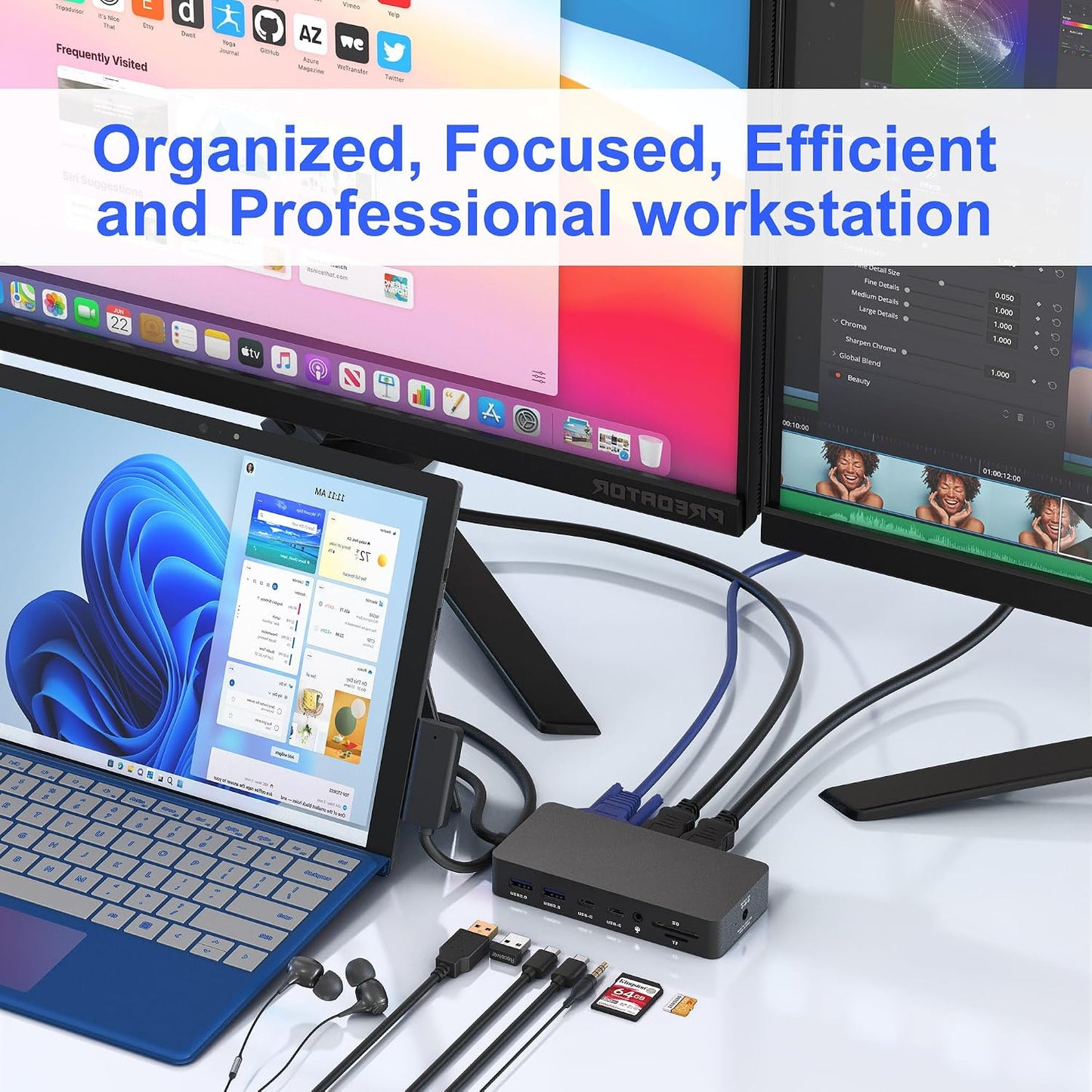 Surface Docking Station, Triple Display Dual 4K HDMI & VGA, 12-in-1 Surface Pro Dock for Microsoft Surface Pro 12/11/10/9/8/7/6/5/4/3, Surface Laptop 7/6/5/4, Surface Go/Book/Laptop Go