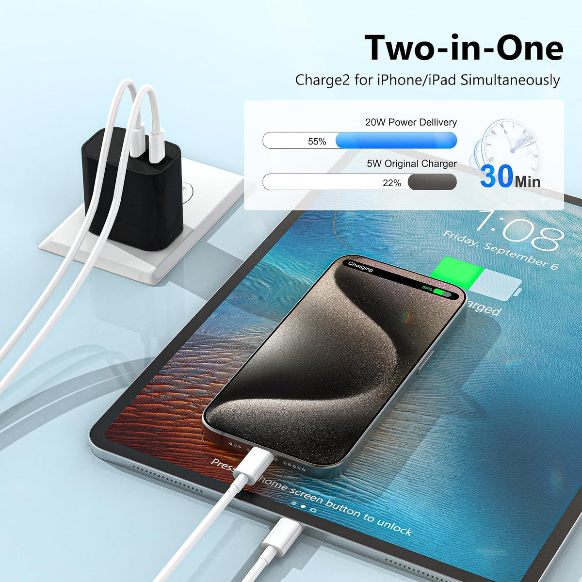 USB C Charger Block 3 Pack, Dual Port 20W Fast Wall Plug (Black) | 20W PD fast charging USB C block for iPhone 17 16 15 14 13 12 11, iPad Pro, iPad Air, AirPods and Apple Watch.
