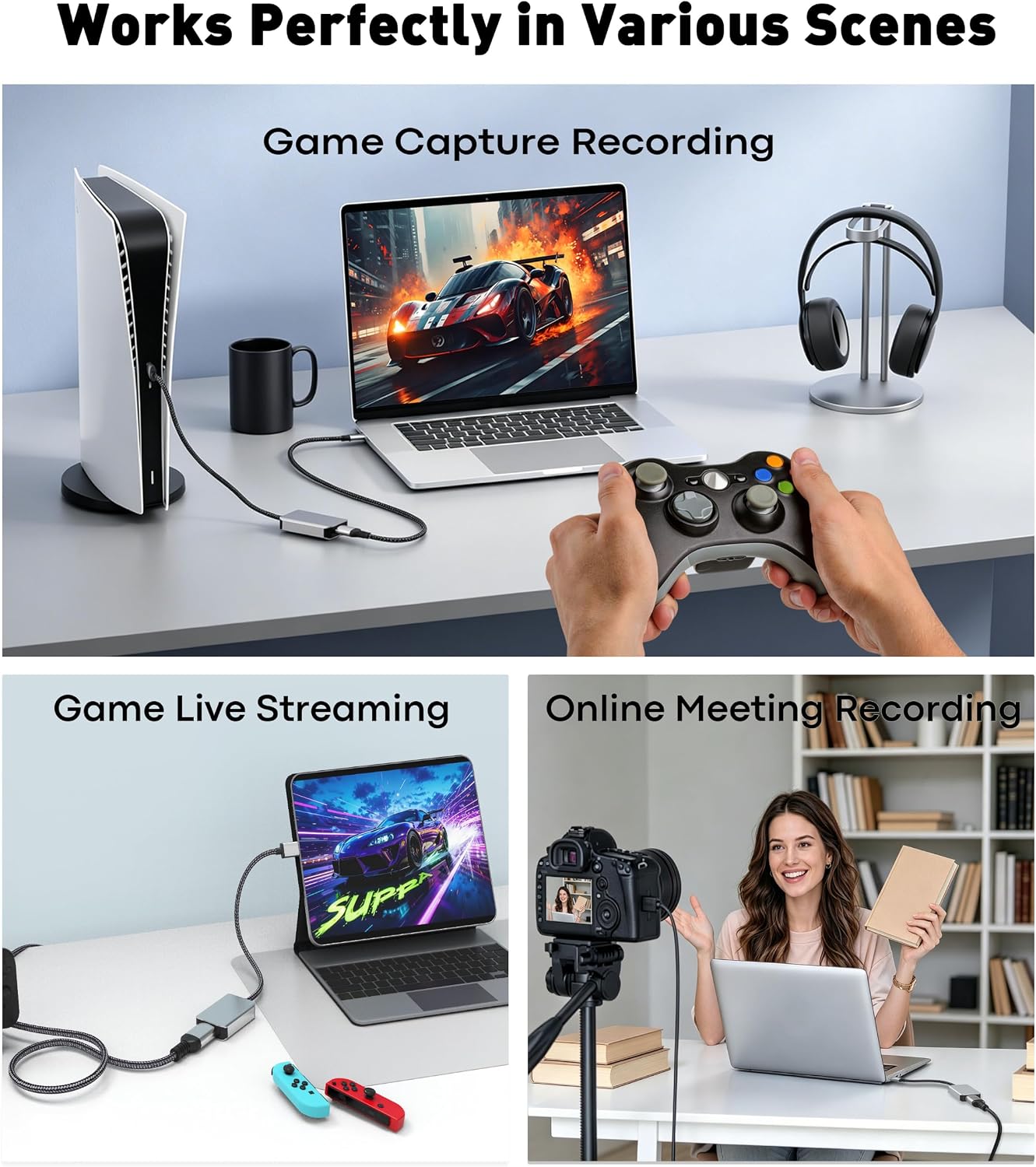 4K HDMI to USB 3.0 Video Capture Card, 1080P 60FPS for Recording, Streaming & Gaming, Plug & Play, Low Latency, Compatible with PS5, Switch 2, Xbox, Quest 3, Camera