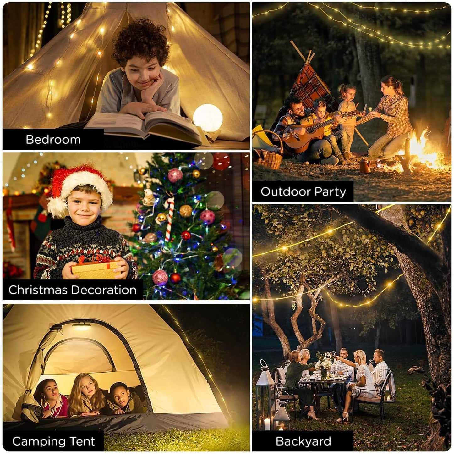 Camping String Lights 4 in 1, 32.8FT Quick Storage 8 Modes Protable | Rechargeable Fairy Tent Lights String, Hanging Lantern LED Lamp for Outdoor Indoor Patio Awning Decor Camping Essentials