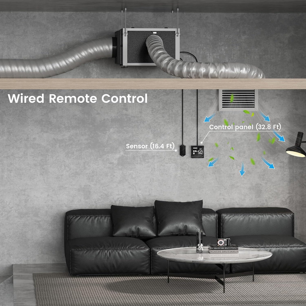 Waykar 158 Pints Crawl Space Dehumidifier with Remote Control up to 6,500 Sq. Ft., Dual Duct HVAC Commercial Whole-House Dehumidifier for Basement, Industry Water Damage Unit - 5-Year Quality Coverage