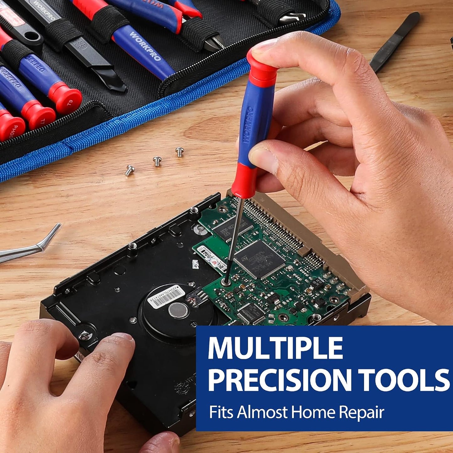 WORKPRO 33PCS Precision Repair Tool Kit, Screwdriver, Pliers Set with Pouch | Craft & Utility Knife, Precision Tweezers, Electronic Repair Applications, Portable Storage, Multi-Purpose DIY