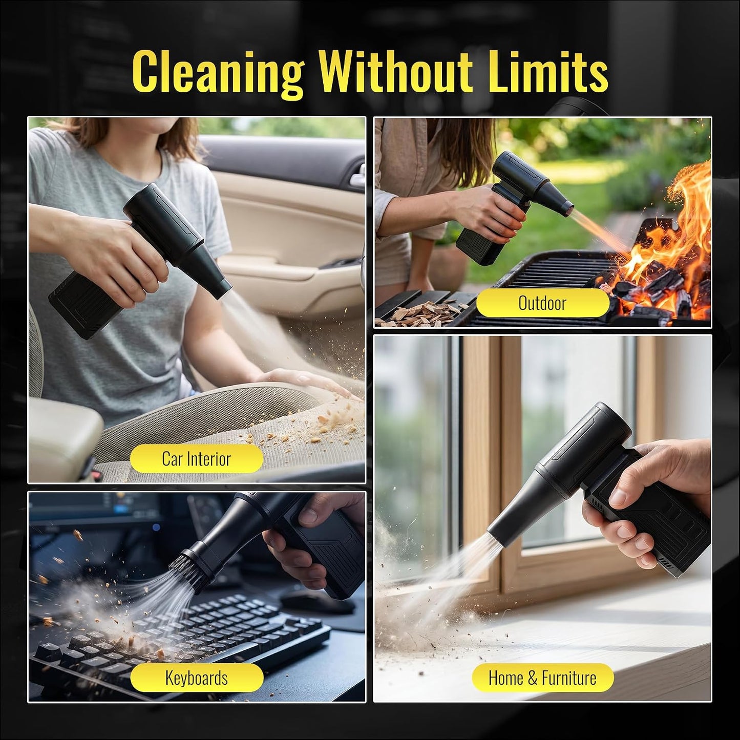 Compressed Air Duster, 130,000 RPM Electric Air Duster Cordless | 4-Speed Rechargeable Blower; for Computer, Keyboard, Car, Home and Cleaning