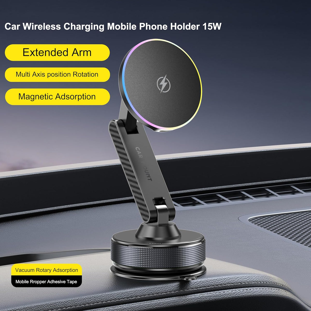 15W Magsafe Car Phone Mount Charger,Vacuum Car Phone Holder Charger,360° Adjustable Magnetic Cell Phone Holders for Car,Wireless Charging Mount for iPhone 17-12 Pro Max Plus Car Accessories