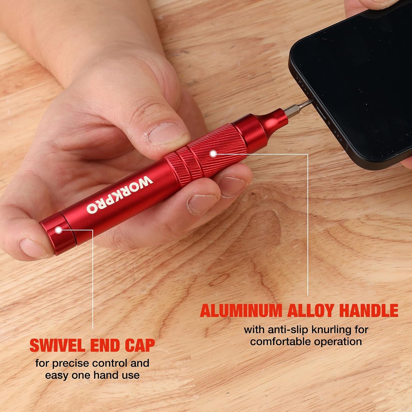 WORKPRO 24 in 1 Multi Bit Mini Screwdriver Set Magnetic, Red | Manual Pen Screwdrivers, Tough S2 Steel Small Screwdriver Bits for Eyeglass, Watch, Laptop, Phone, Jewelry and Electronic