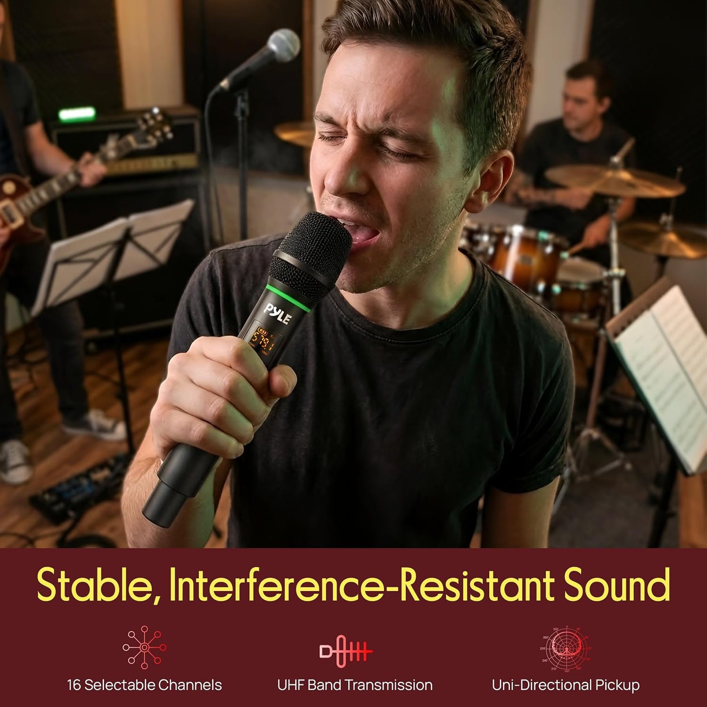 Pyle Professional USB Microphone System - 16-Channel Dynamic Portable Mic with Long-Range Clear Sound, Rechargeable Wireless Microphone for Singing, Stage, Church and Studio Usage