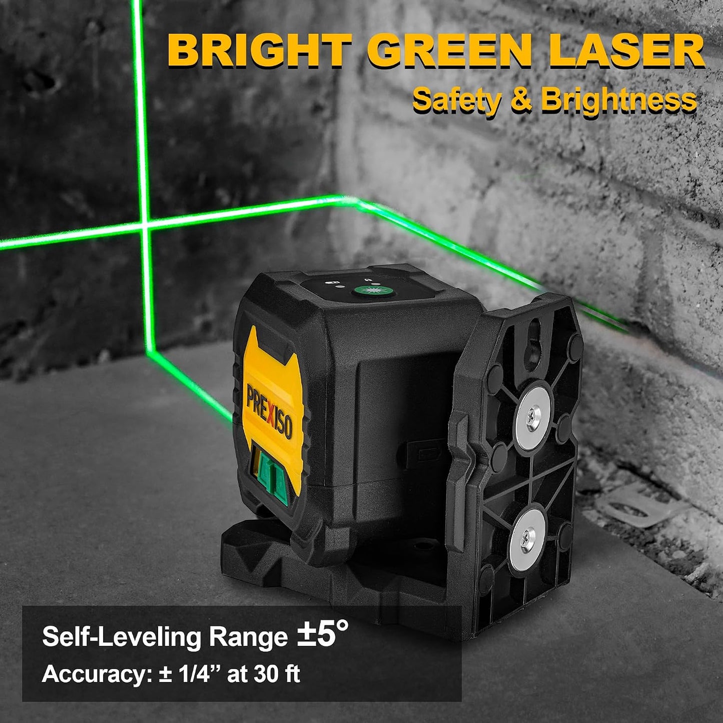 PREXISO Laser Level with 47 Inch Tripod, IP54 Rechargeable 65Ft Green Laser | 3 Brightness Mode, Self Leveling Cross Line Laser, Light Indicator, Lazer Leveler Tool for Picture Hanging, Home Renovation