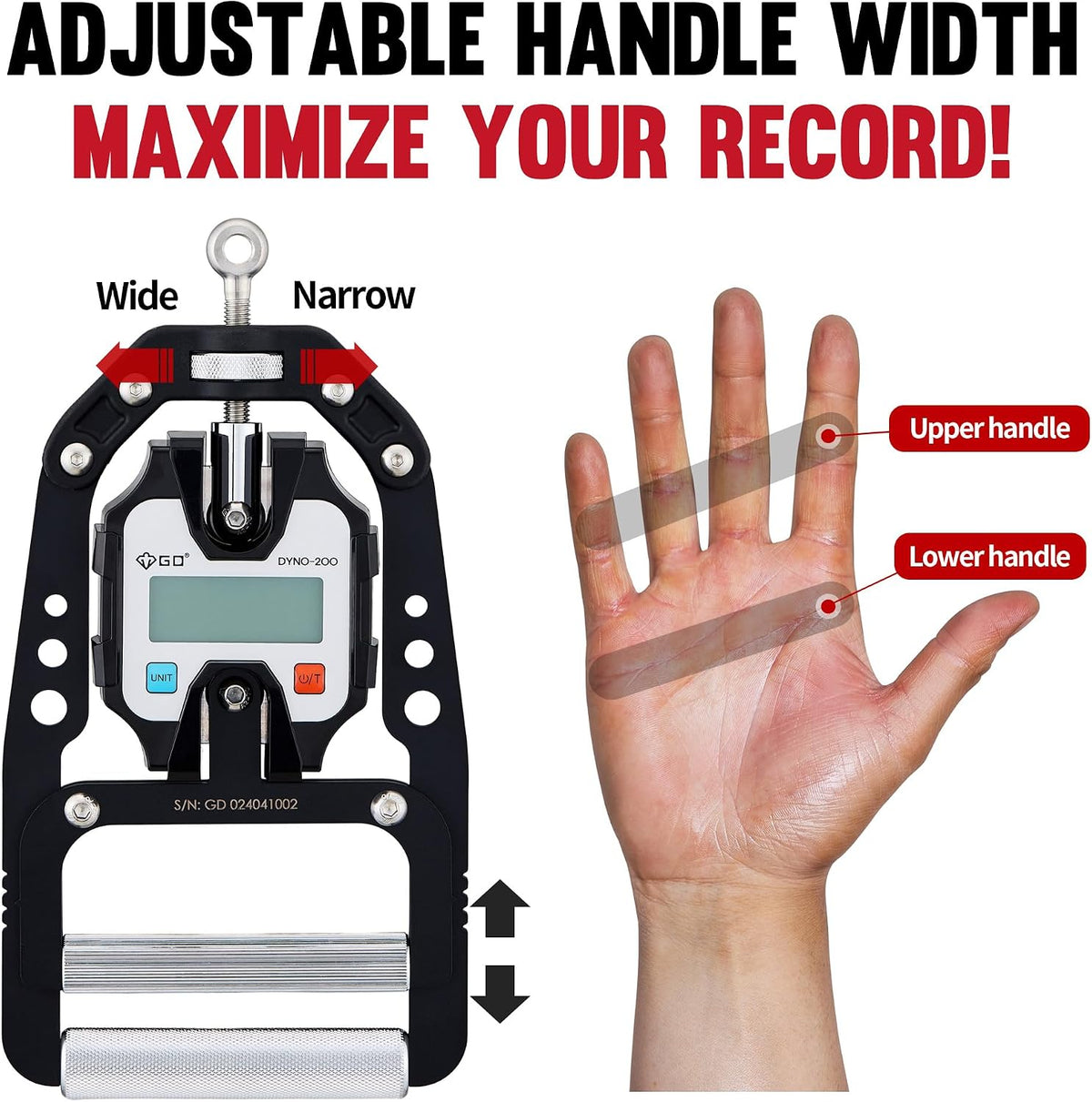 GD DYNO-200 Grip strength tester Digital Hand Dynamometer 440 Lbs | 200kg Hand Strength Tester, Grip Strength Measure, Forearm Exerciser, Arm wrestling training equipment, Gripper strengthener