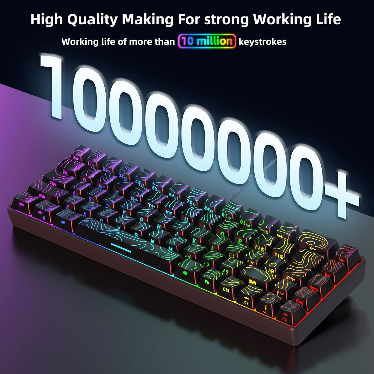 Snpurdiri 65% Wired Small Gaming Keyboard RGB 68-Key (Black) | Mini Gaming Keyboard Backlit Ultra-Compact , for PC/Mac Gamer, Typist, Travel, Easy to Carry on Business Trip