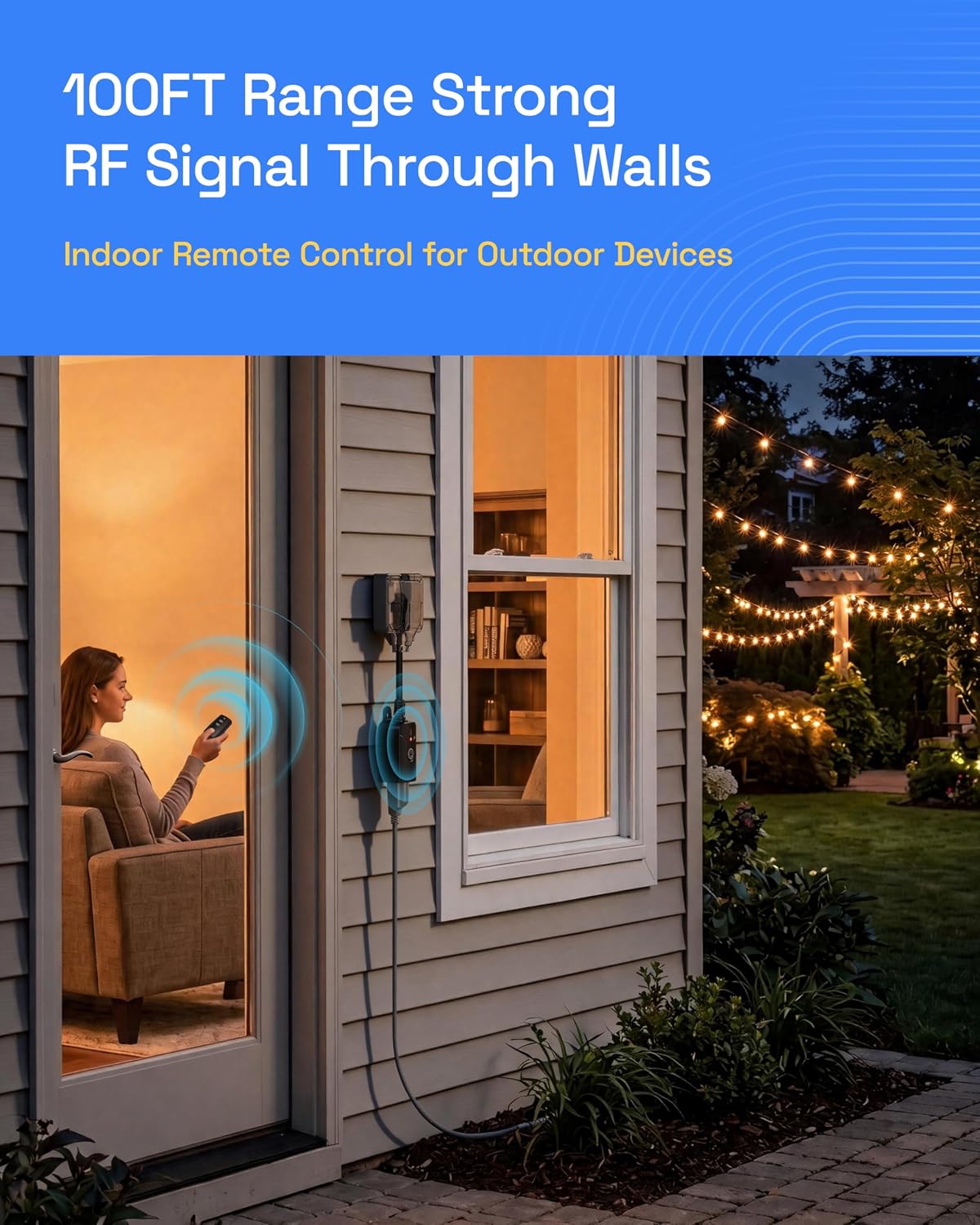 HBN Remote Control Outlets Outdoor Waterproof Indoor Wireless Light Switch | 3-Prong Plug In On Off Remote Outlet with 1 Outlet 1 Remote (Battery Included),6 Inch Cord, 100FT,15A/1875W, ETL Listed