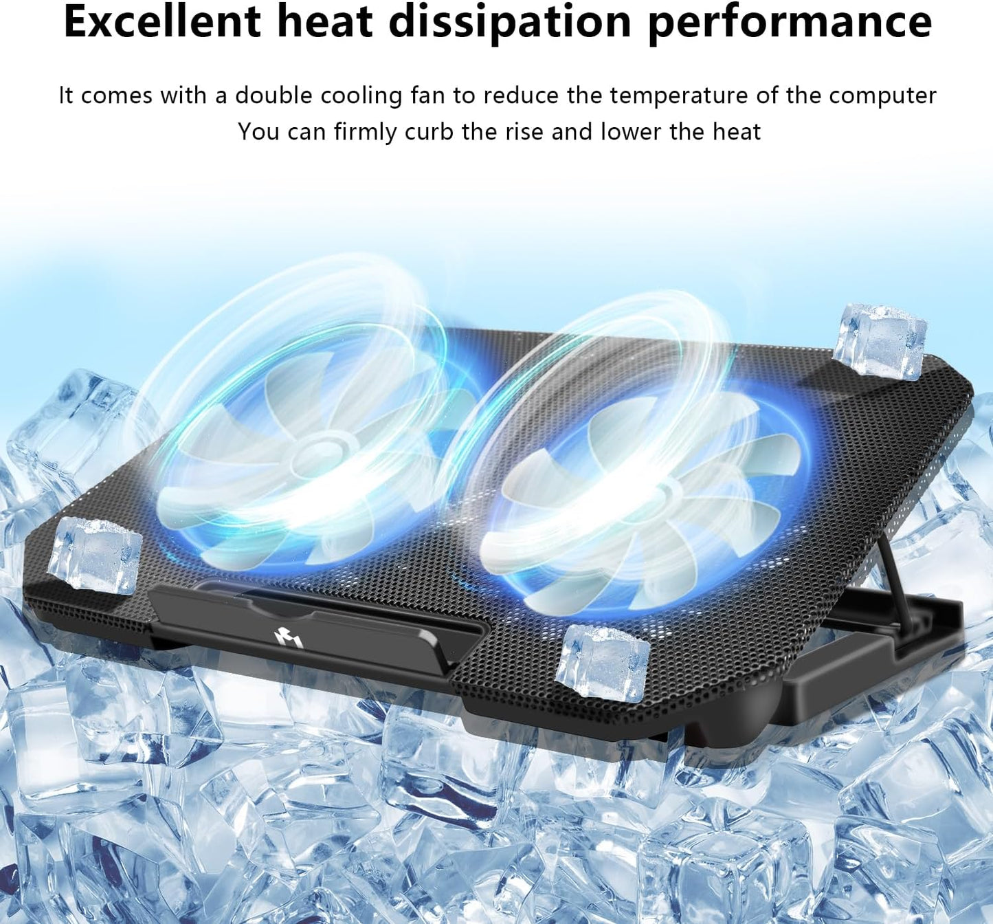 Laptop Cooling Pad, Cooler Pad Chill Mat 2 Quiet Fans LED Lights and 2 USB Ports 5 Height & with Adjustable Speed Mounts Metal Mesh Design, for 9"-17" Laptops（Black）