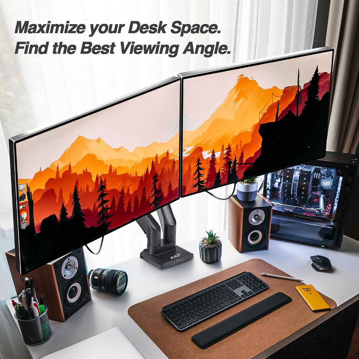 AVLT Dual Monitor Arm Desk Mount for 13-43" Screens, Heavy Duty - Black