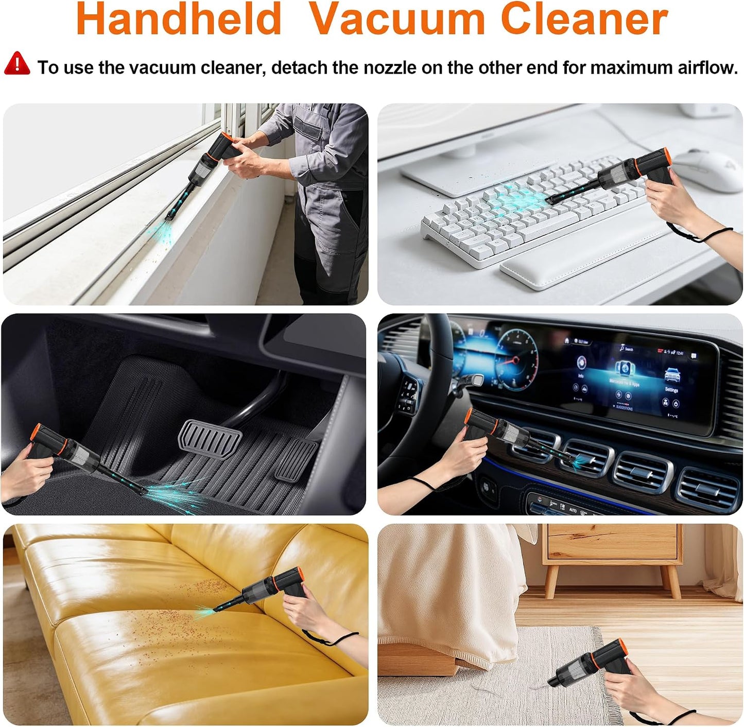 Compressed air Duster & Small Vacuum,150000RPM 3in1 Computer Vacuum Cleaner | compressed air vacuum with brushless motor,3-speed/multiple nozzles,for cleaning car, keyboard, computer, Storage Bag Sealing