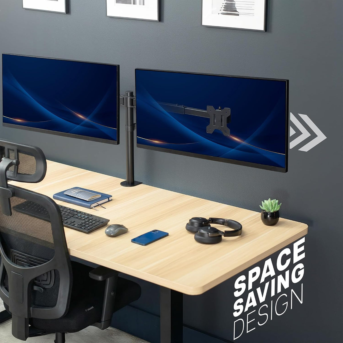VIVO Premium Dual Ultra Wide LCD LED 27 to 38 inch Monitor Desk Mount, Heavy Duty, Adjustable Telescoping Arms, Flush Wall Setup, Fits 2 Screens, Black, STAND-TS38C