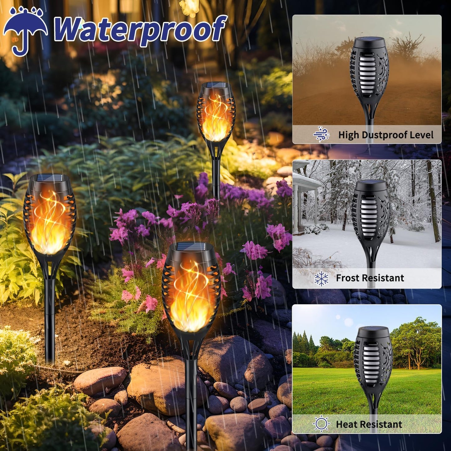 KYEKIO 12Pack Solar Torch Light with Flickering Flame for Halloween Decor | Solar Lights Outdoor for Halloween Decorations, Waterproof Solar Garden Lights, Solar Flame Lights for Pathway Yard Decor