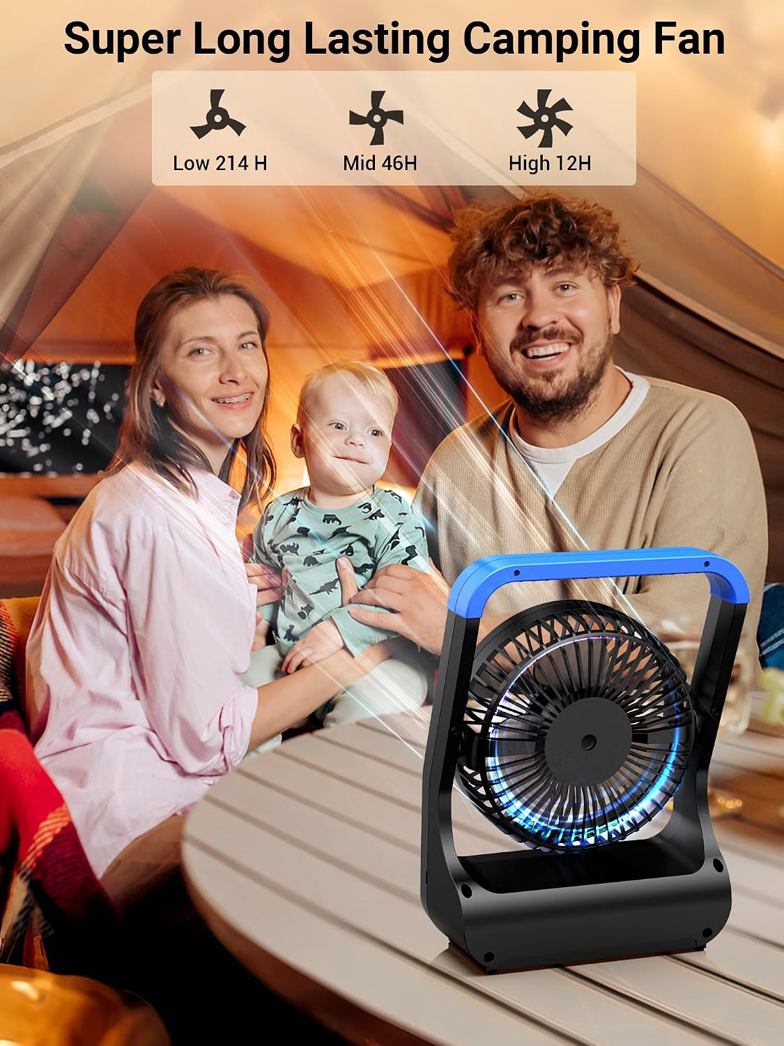 Gazeled Battery Operated Fan, Camping Fan Battery Powered, Super Long Lasting, 5'' Portable D-Cell Battery Powered Desk Fan with Timer, 3 Speeds, Quiet, 180° Rotation, for Office,Bedroom,Outdoor, F24