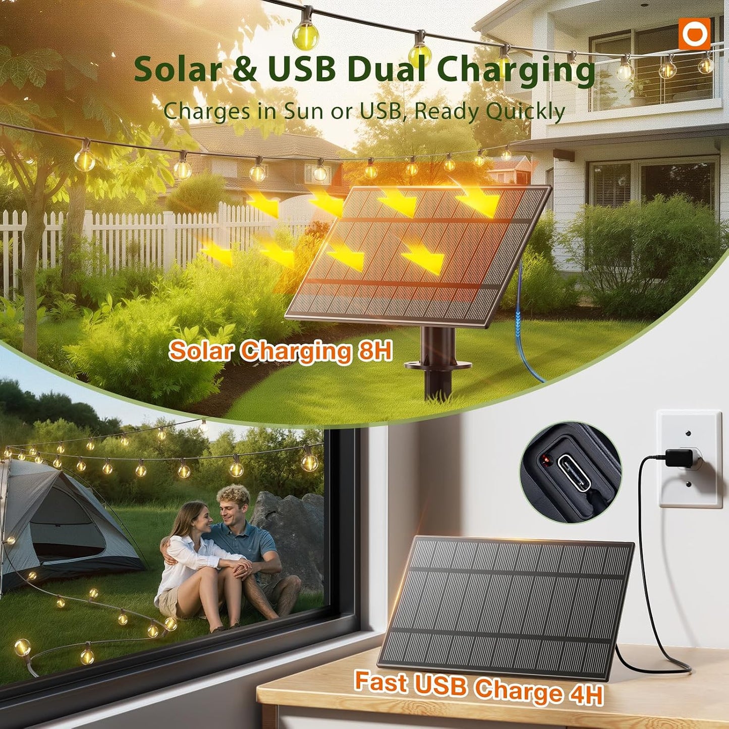 addlon 100FT 54LED Solar String Lights Outdoor Waterproof with Remote, USB | Shatterproof Outdoor Lights, 5000mAh Battery, Dimmable Timer Modes, Solar Powered Patio Lights for Backyard, Garden, Camping