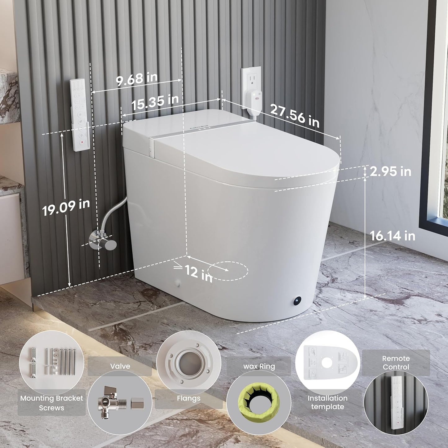 Casta Diva Smart Toilet with Bidet Built in, Foot Sensor, 1.28GPF(CD-K020) | Bidet Toilet with Wider Heated Seat, Warm Water & Dryer, Auto Flushing, Night Light, Remote Control