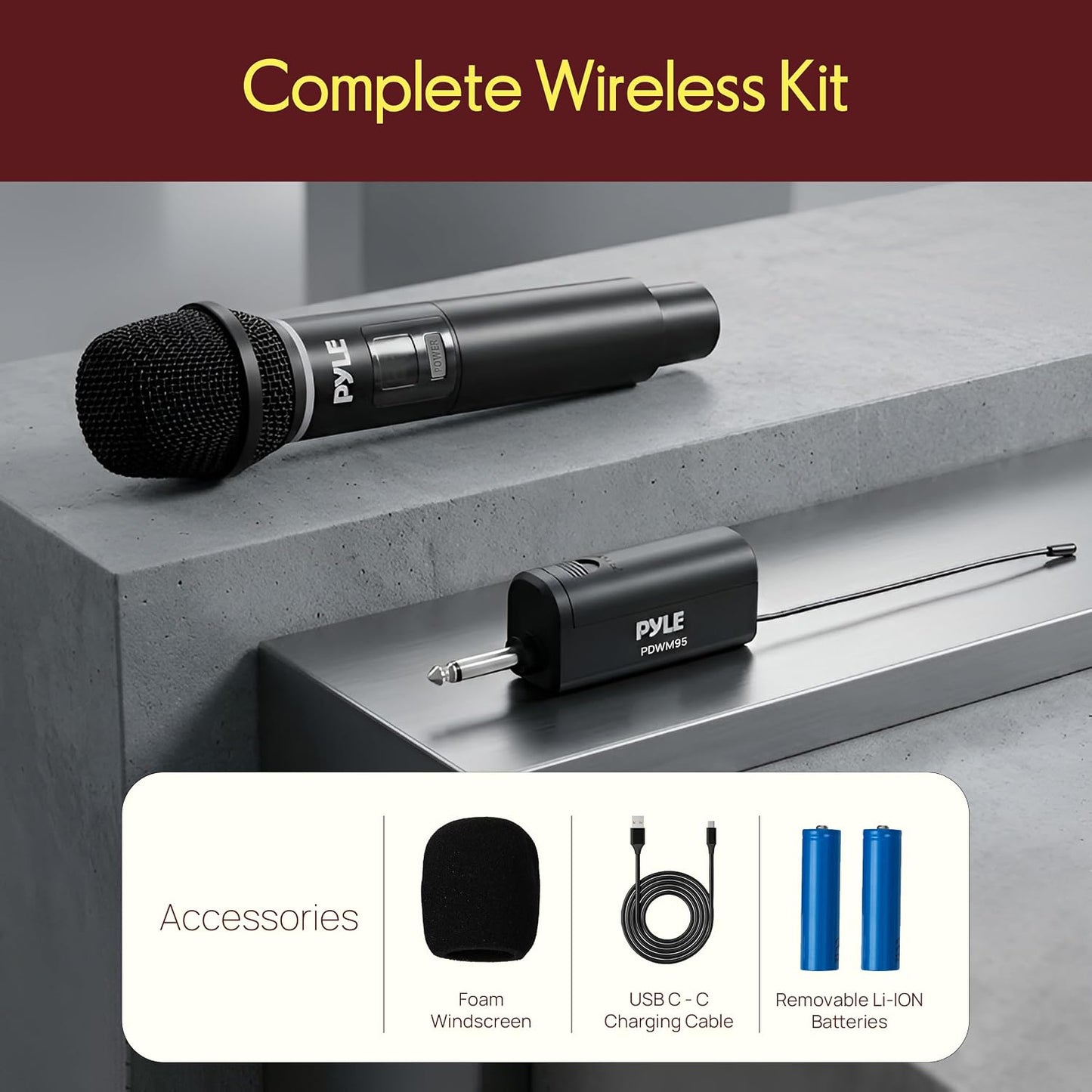 Pyle Professional USB Microphone System - 16-Channel Dynamic Portable Mic with Long-Range Clear Sound, Rechargeable Wireless Microphone for Singing, Stage, Church and Studio Usage
