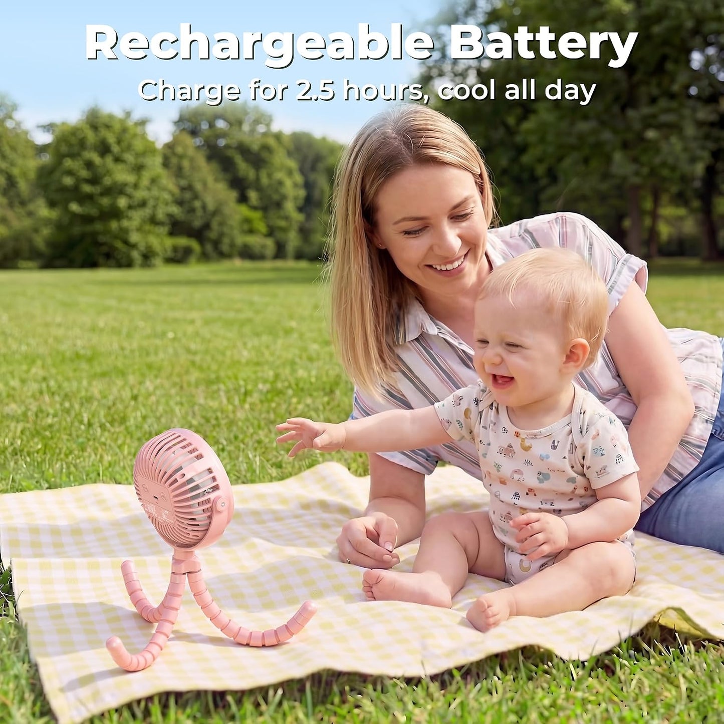 AMACOOL Battery Operated Stroller Fan, Portable Clip On Fan Rechargeable | Baby Travel Essentials for Beach Disney, Newborn Boy & Girl Gifts Registry Search, Cooling for Car Seat Wagon Crib Treadmill