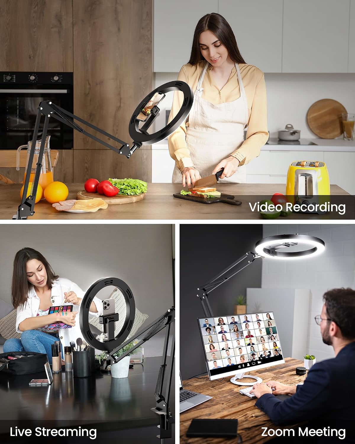 Upgrade Ring Light Overhead Camera Phone Mount for Desk, Evershop 10” Selfie Light with Stand Tripod for iPhone, Light with Phone Holder for Video Recording,Zoom Meeting,Live Streaming Tiktok,YouTube