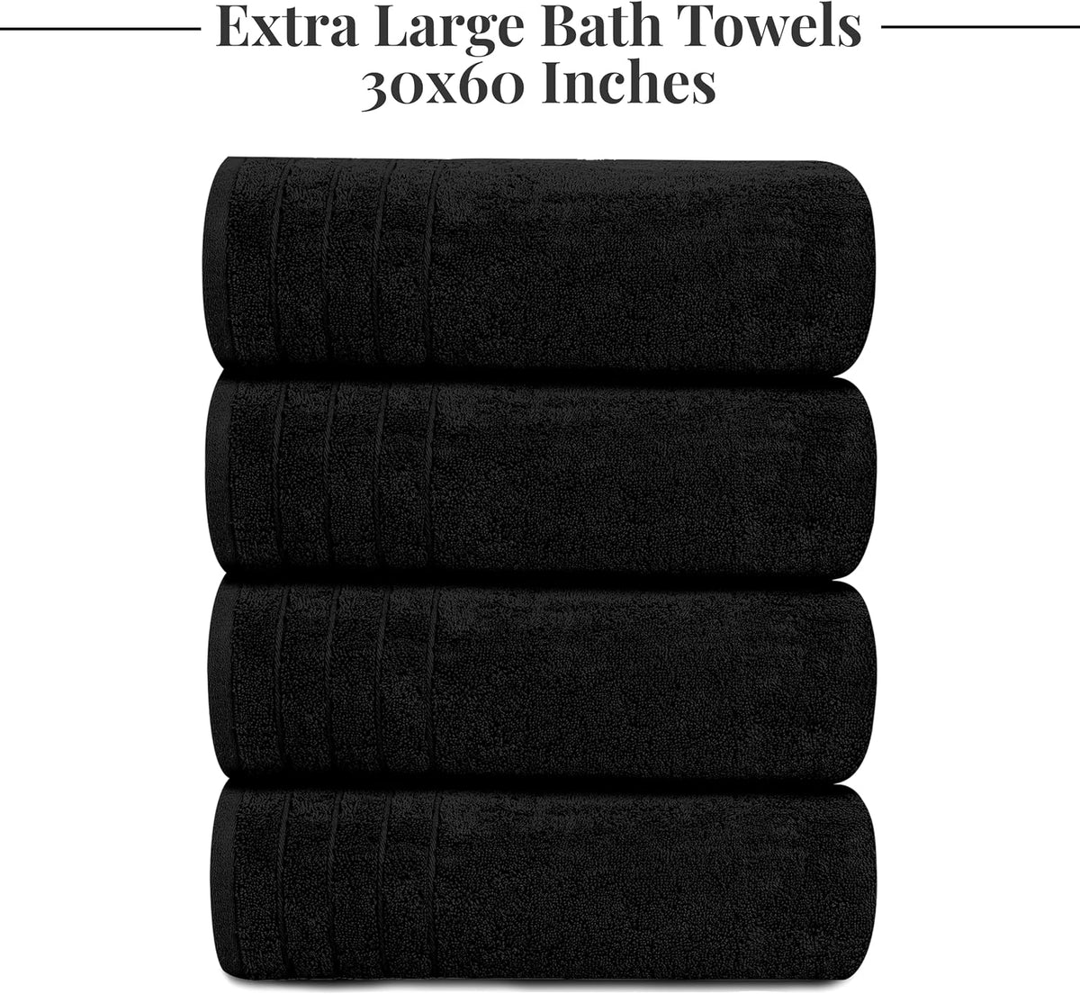 Tens Towels 4 Piece Extra Large Bath Towels 30 x 60 Inches, Black