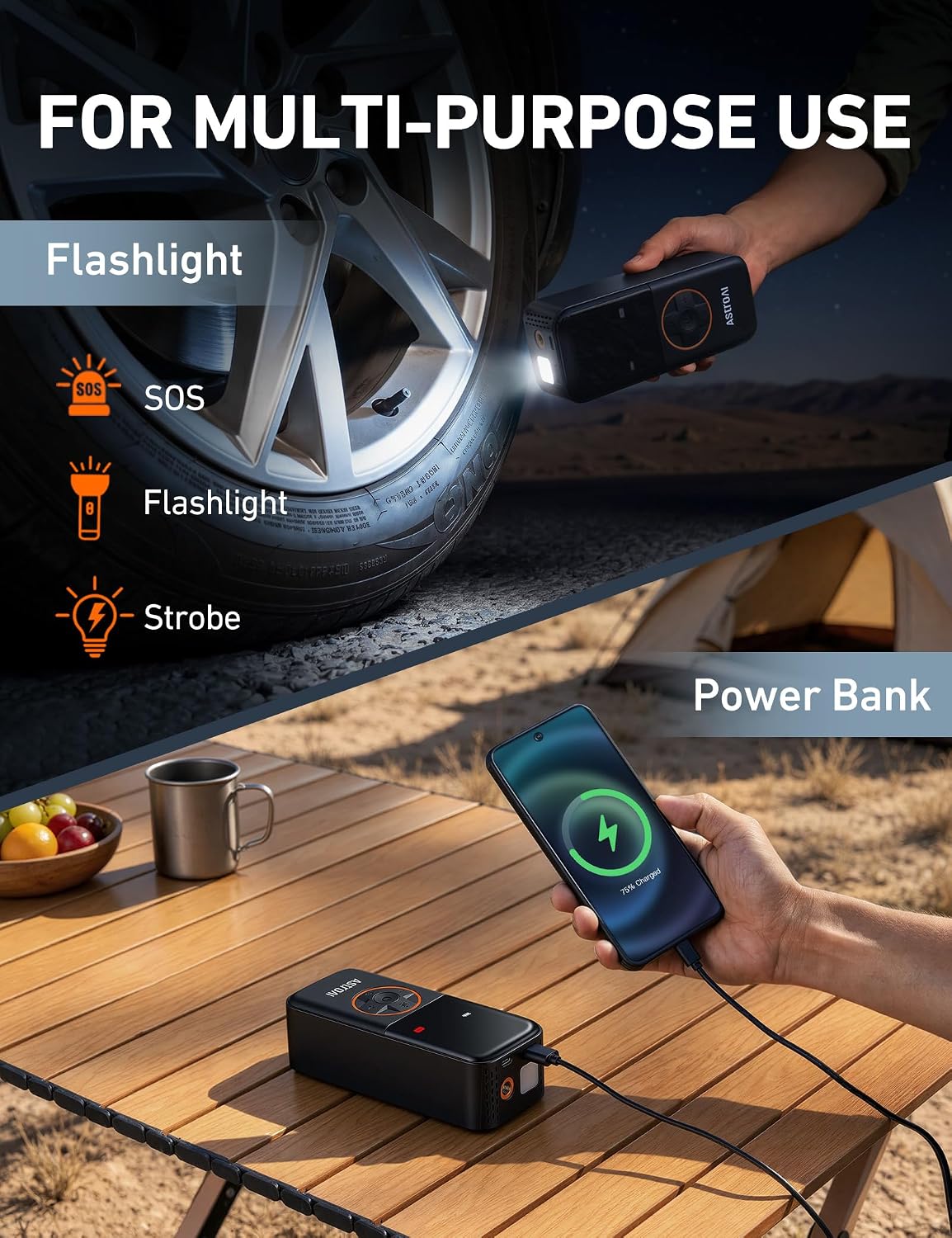AstroAI L4 Cordless Tire Inflator Portable Air Compressor, 150PSI Portable Air Pump for Car Tires, Battery Electric Tire Pump with Pressure Gauge, Ultra-Fast Inflation for Cars,Motorcycles,Bikes,Balls