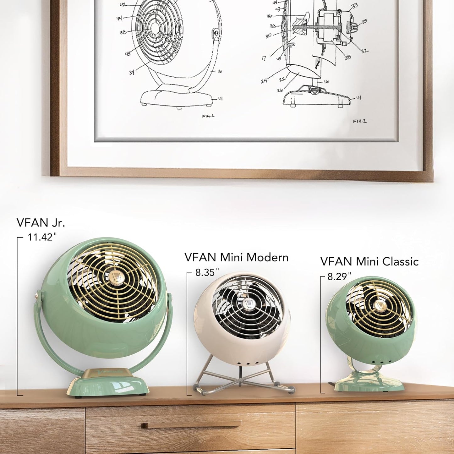 Vornado VFAN™ Mini Classic Vintage Metal Desk Fan, 2-Speed, Adjustable Tilt, Personal Air Circulator for Bedroom, Office, Dorm Room, Portable Quiet, Vintage Green