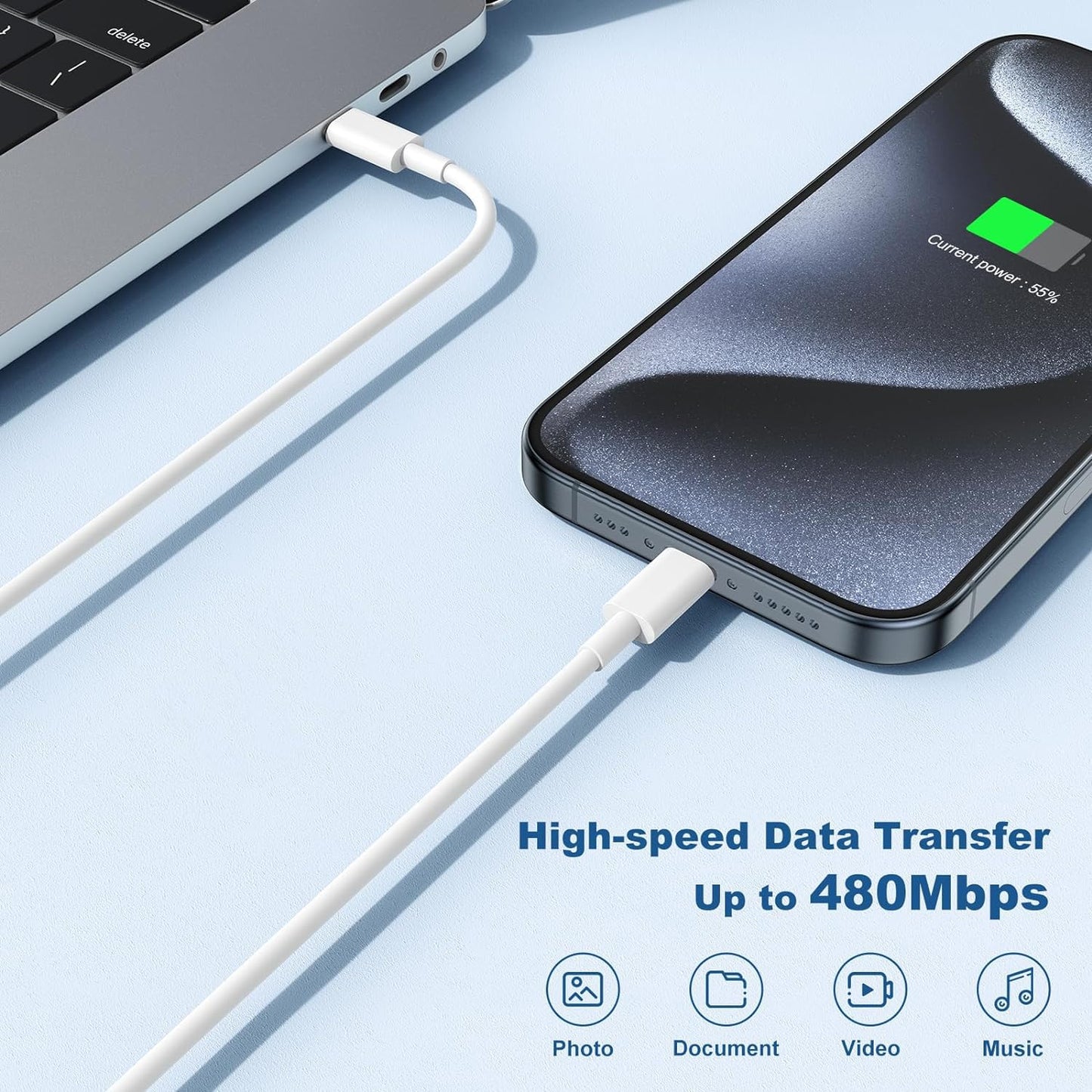 10FT Fast Charging Cord for iPhone 17 16e 15,3Pack Extra Long 10Foot USB C to Type C Charger Cable 20W USBC Charger Block Cube Super Quick Charging for iPhone 17 Air/17 16 15 Pro/Plus/Pro Max,iPad Pro