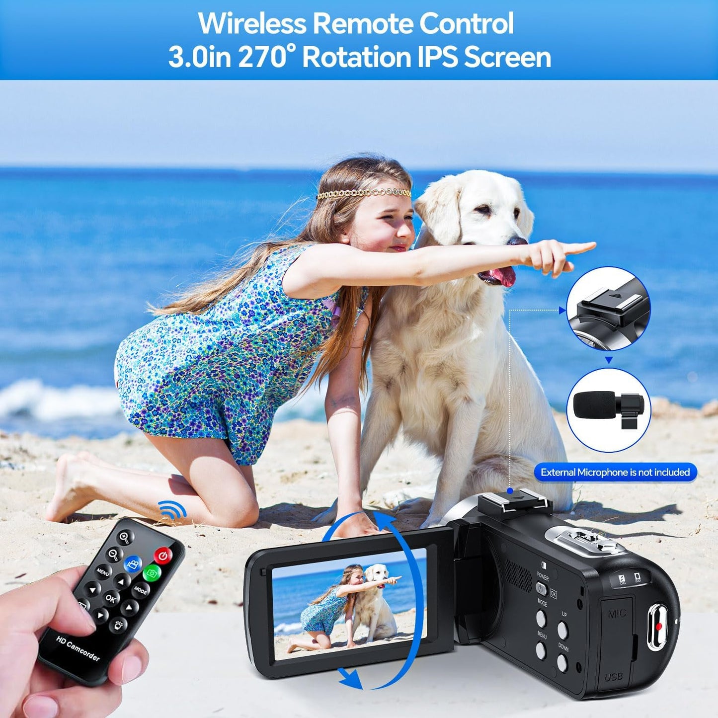 4K Video Camera Camcorder, 42MP Vlogging Camera for YouTube with 32GB SD Card, 2 Batteries, 3" 270° Rotating Screen, 18X Digital Zoom, Remote Control, Webcam for Live Streaming