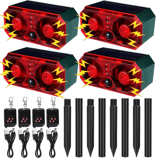 Qualirey 4 Pcs Solar Outdoor Motion Sensor Alarm with Stake