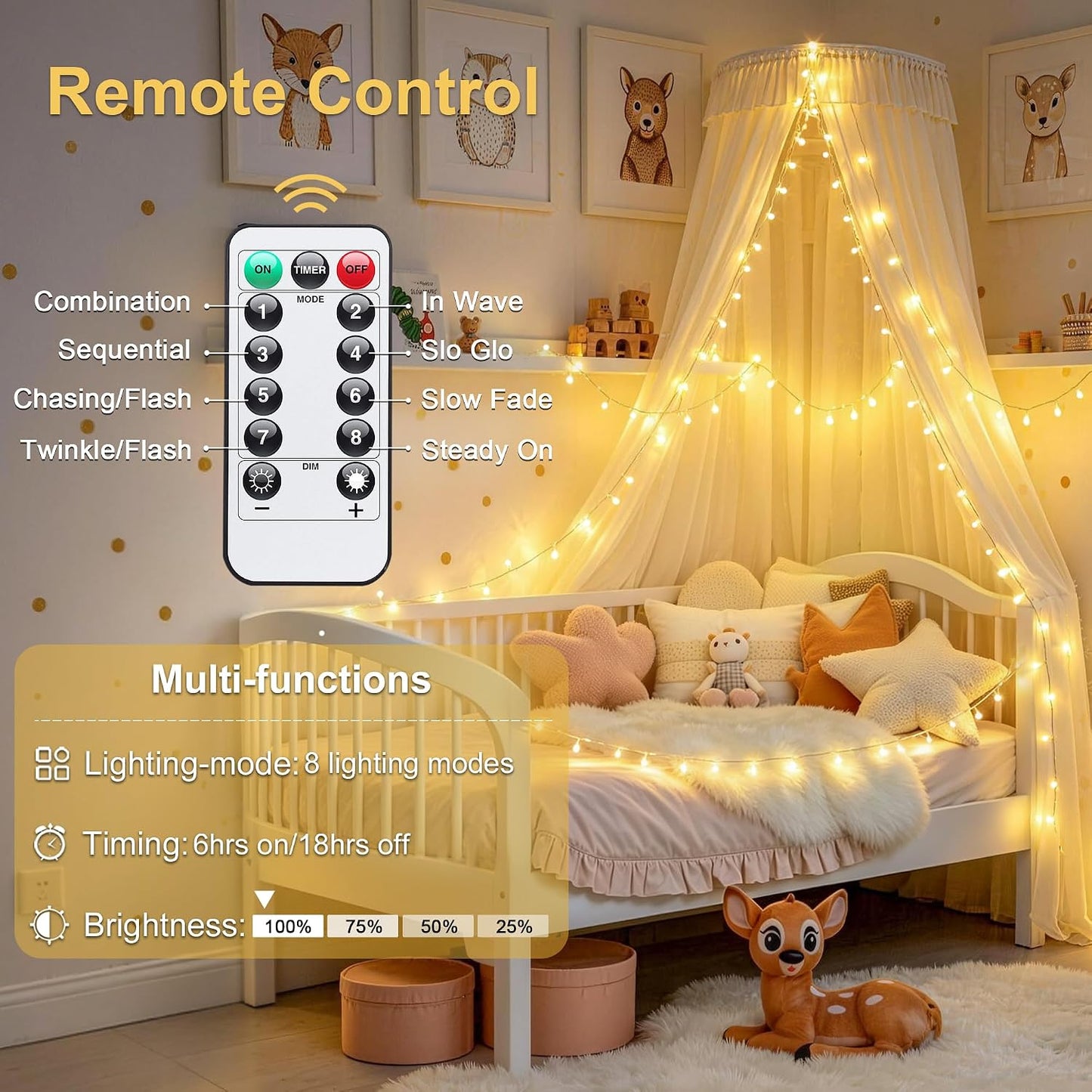 JMEXSUSS Remote Control String Lights Battery Operated Classroom Lights | Waterproof, 66ft 200 LED Warm White Christmas Lights Outdoor Indoor, Twinkle Classroom Dorm Lights for Bedroom Patio Decor