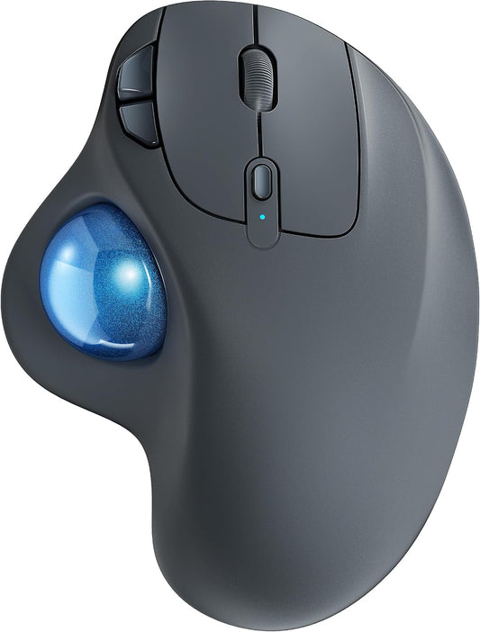 Nulea M501 Wireless Trackball Mouse Ergonomic Thumb Control, 4 DPI Levels | Rechargeable mouse with Bluetooth USB receiver,3 device use,smooth tracking,compatible with PC Mac Windows-Blue Grey