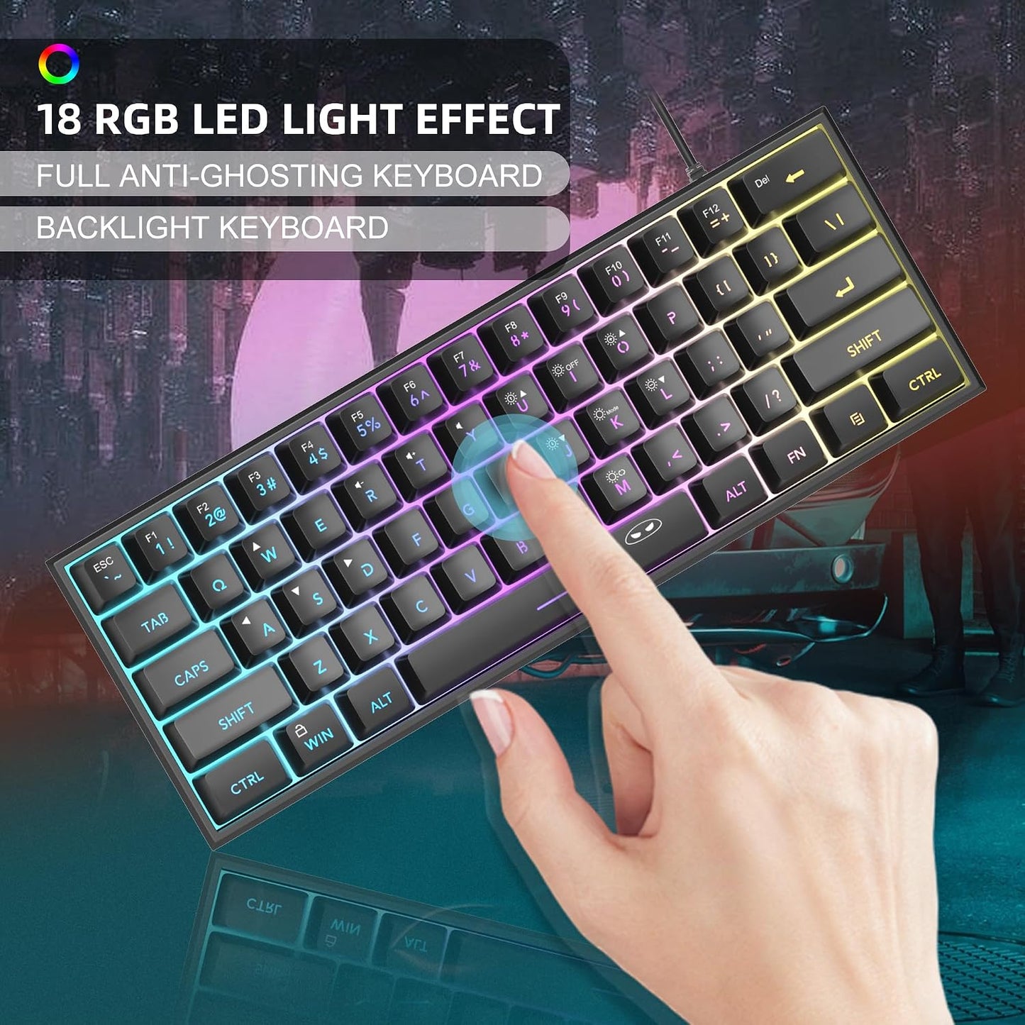 MageGee Mini 60% Gaming Keyboard, RGB Backlit 61 Key Ultra-Compact Keyboard, TS91 Ergonomic Waterproof Mechanical Feeling Office Computer Keyboards for PC, MAC, PS4, Xbox ONE Gamer(Black)