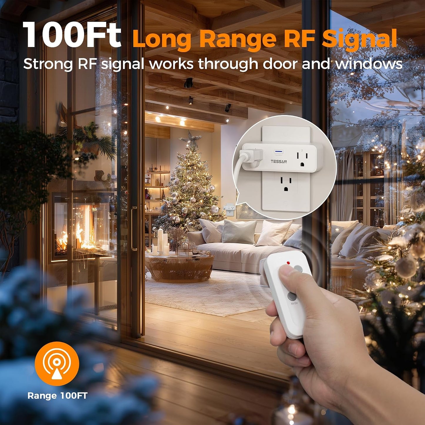 TESSAN Remote Control Outlet Plug, Wireless Switch with 2 Sockets | ON/Off Remote Outlet Switch for Indoor Lights, Lamps, Fans, Home Small Appliances, 100 Ft Range,1875W